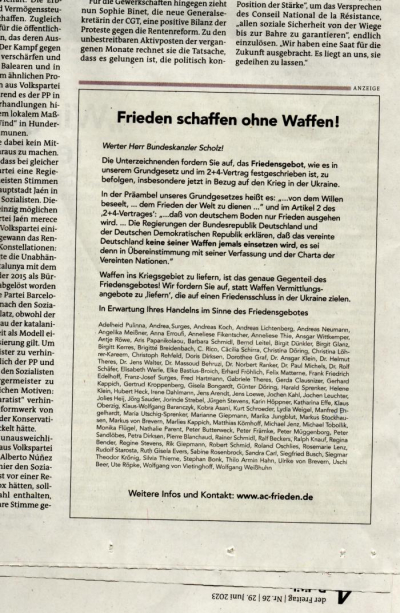 Frieden schaffen ohne Waffen! – eine klare Forderung an Olaf Scholz