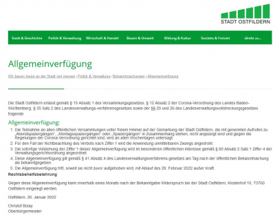 Aktion gegen eine unsägliche Allgemeinverfügung in Ostfildern